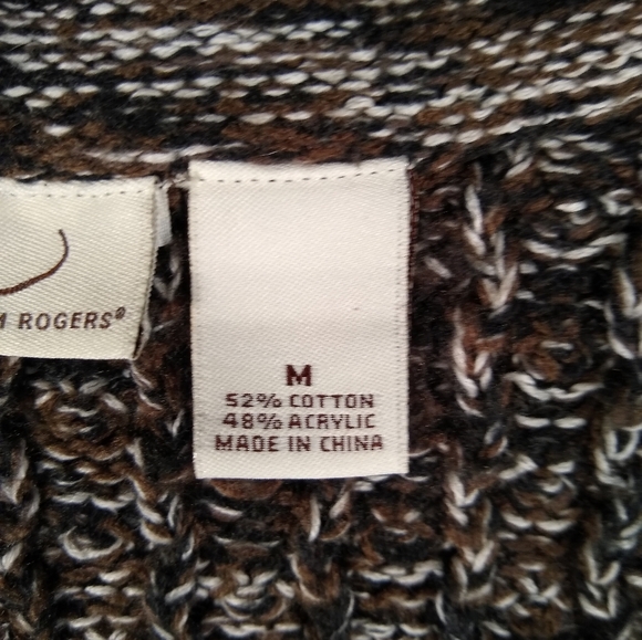Kim Rogers Variegated Brown Knit Sweater Vest Open Front Button Neck Med Cotton - Picture 5 of 10
